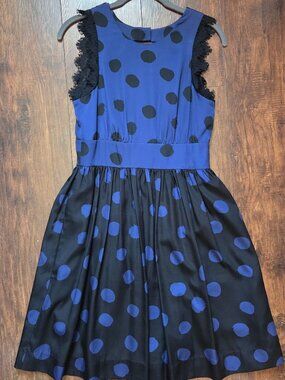 Corey Lynn Calter Black and Blue Polka Dot Size 2 Dress